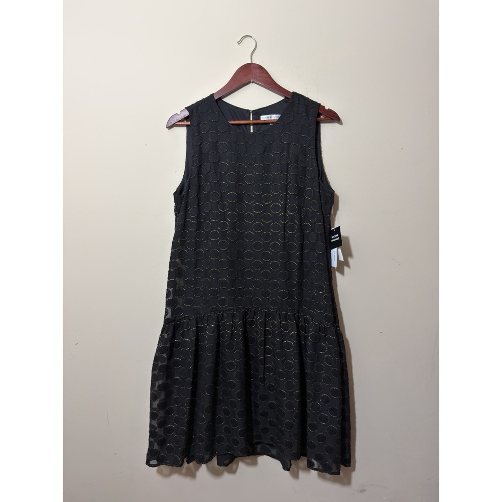NWT Sandra Darren Dropped Waist Circular Pattern Gold Accents Dress Size 12